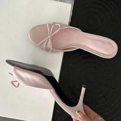 New Arrivals Pink Butterfly-knot Slippers Elegant Stripper Thin Mules Slides Shoes Low Heel Pumps