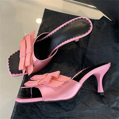 New Arrivals Slipper Bow-knot Thin Open Toe Slip On Elegant Sandal Mules Slides Shoes Low Heel Pumps