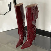 New Pointed Toe Thin Heels Stripper Largas De Mujer Knee High Boots