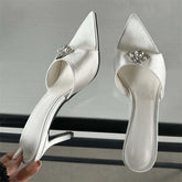 Diamond Slippers Pointed Toe Slides Sandals Low Heel Pumps