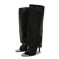 Mesh Very Light Comfort Thin Heels Open Toe Knee High Boots