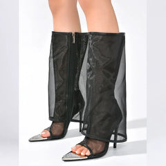 Mesh Very Light Comfort Thin Heels Open Toe Knee High Boots
