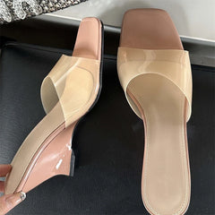 PVC Transparent Candy Slippers Open Toe Wedge Mule Slides Shoes Low Heel Pumps