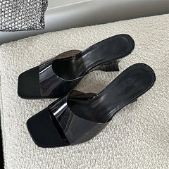 PVC Transparent Candy Slippers Open Toe Wedge Mule Slides Shoes Low Heel Pumps