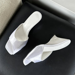Silk Wedges High Open Toe Slippers Mule Beach Slides Shoes Low Heel Pumps