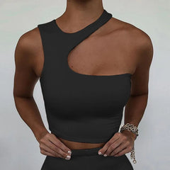 Cut Out Sexy Crop Off Shoulder Solid Skinny Sport Short Tops