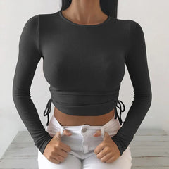 Sexy O-Neck Long Sleeve Bodycon Cropped Tops