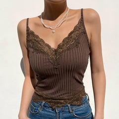 Goth Aesthetic Lace Patchwork Tank Tops
