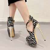 Platform High Heel Snake Print Peep Toe High Heel