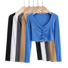 Slim V-neck Long Sleeve Bottomed Womens Tops