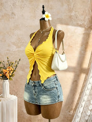 Trim Irregular Hanky Hem Slim Fit Crop Cami Top