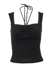 Vintage Black Square-neck Halter Tank Top