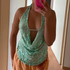 Sexy Sequin Rhinestone Crop Tops