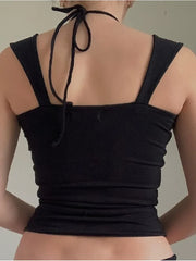 Vintage Black Square-neck Halter Tank Top
