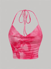 Tie-dye Floral Print Halter Top