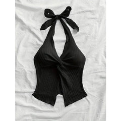 Y2K Sexy V-neck Halter Neck Crop Top