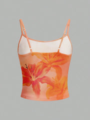 3 Pack Watercolor Lily Print Crop Cami Top