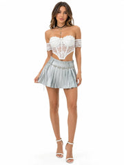 Detachable Off Shoulder Lace Boned Corset Top