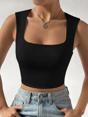 Women's Black Square Neck Tank Top