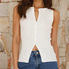 Sleeveless Rib Knitted Tank Tops