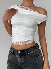 One Shoulder Drape Neck Crop Top