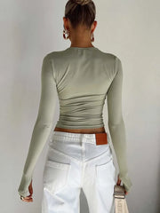 T-shirt Long Sleeve Crew Neck Solid Slim Fit Ladies Crop Top