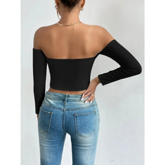 Women's Off Shoulder Long Sleeve Crop Top