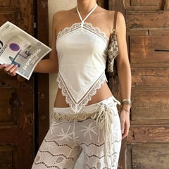 Eyelash Lace Halter Crop Top