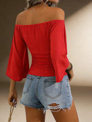 Off Shoulder Flare 3/4 Sleeve Crop Top