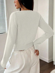 Front Strap Cropped Cardigan Rib-knit Long Sleeve