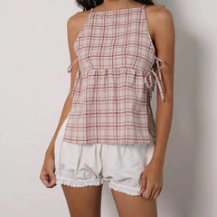 Cut Out Side Tie Up Vest Casual Loose Sleeveless Crop Top
