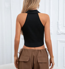Women's Black Halter Neck Tank Top