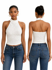 Floral Lace Halter Crop Top