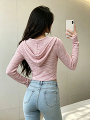 Women's Zip Up Hooded Jacket Long Sleeve Cropped Slim Fit Knit Casual Hoodie Top
