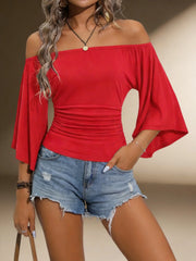 Off Shoulder Flare 3/4 Sleeve Crop Top