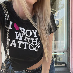 Aesthetic Letter Print Graphics Goth Casual Short Sleeve T shirt 2000s grunge Harajuku Streetwear Slim Y2k Crop Top