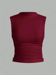 Women's Mock Neck Pleated Crop Top