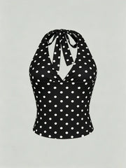 Leopard Printed V-neck Backless Halter Crop Top