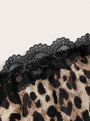 Lace Trim Leopard Printing Rib-Knit Strapless Bandeau Top
