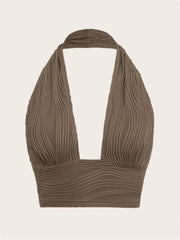 Solid White Backless Crop Halter Top