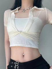 Women's Transparent Mesh Crop Top