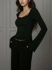 Elegant Slim Fit Flare Sleeve Cropped Top