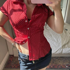 Y2k Polka Dot Button Down T-Shirt