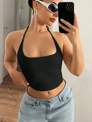 Slim Fit Halter Neck Backless Back Tie-Strap Cami Top