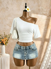 Y2K Solid White Casual Streetwear Goi