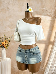 Y2K Solid White Casual Streetwear Goi