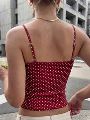 Polka Dots Backless Fitted U-shaped Collar Crop Top