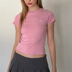 Cute Bow Embroidery Crop Top