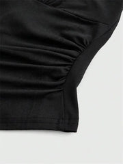 Solid V-neck Backless Halter Crop Top