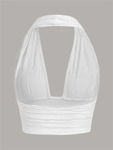 Solid White Backless Crop Halter Top